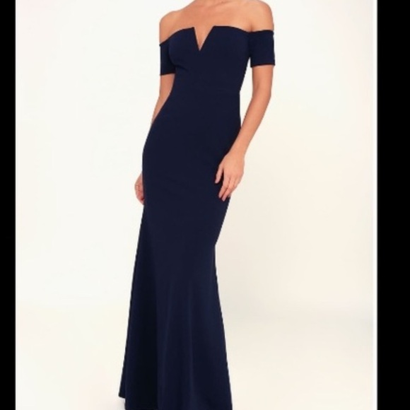 Lulu's navy blue Off-the-Shoulder Maxi Dress size XL NWT - Picture 1 of 9
